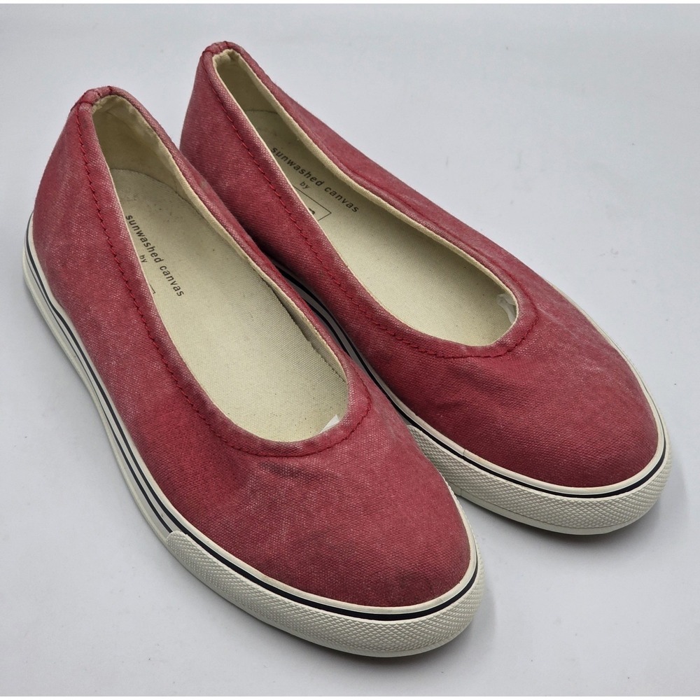 LL Bean Wome's Red Sunwashed Canvas Slip On Comfort Shoes Flats Size‎ 6